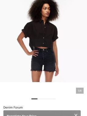 Denim Forum Black Cropped Button-Front Top